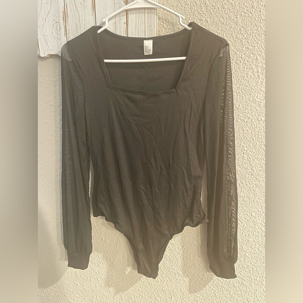 Black body with sheer long sleeve